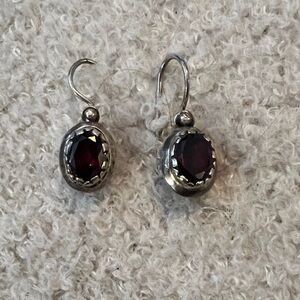 Silver and Deep Red Gemstone Earrings